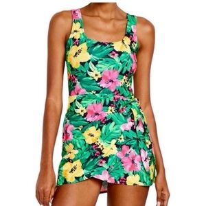 Old Navy Hawaiian Floral Sarong One Piece Classic Side-Tie Swim Dress